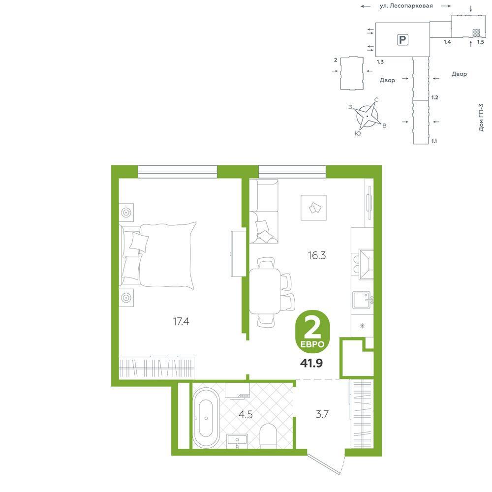 Студия 41 м2 в ЖК Чистые пруды корпус null этаж 7