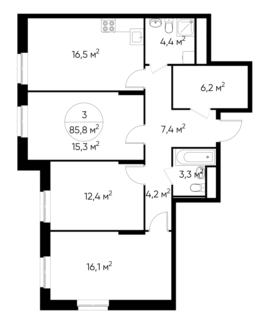 3-комнатная 85 м2 в ЖК Первый Московский корпус null этаж 13