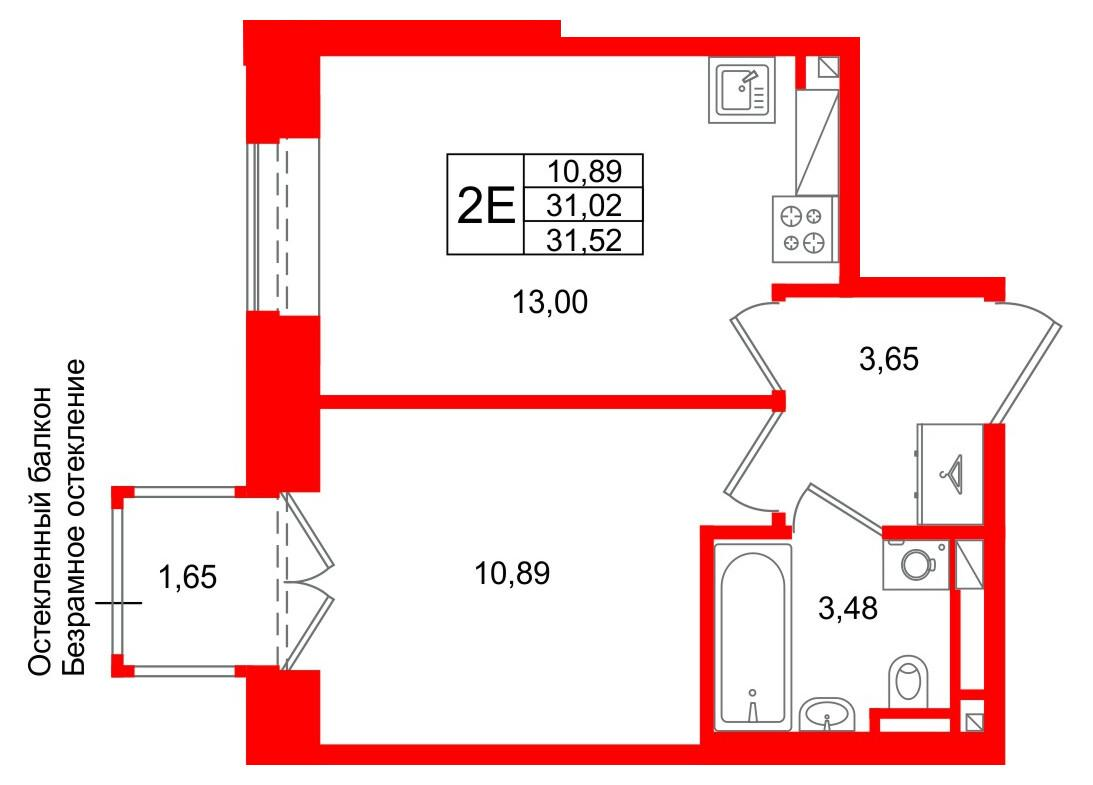 1-комнатная 31 м2 в ЖК Аристократ корпус null этаж 6