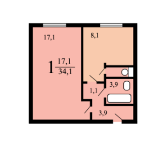 1-комнатная 32.7 м2 в ЖК undefined корпус null этаж 8