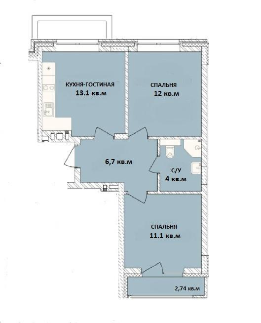 2-комнатная 50 м2 в ЖК undefined корпус null этаж 8