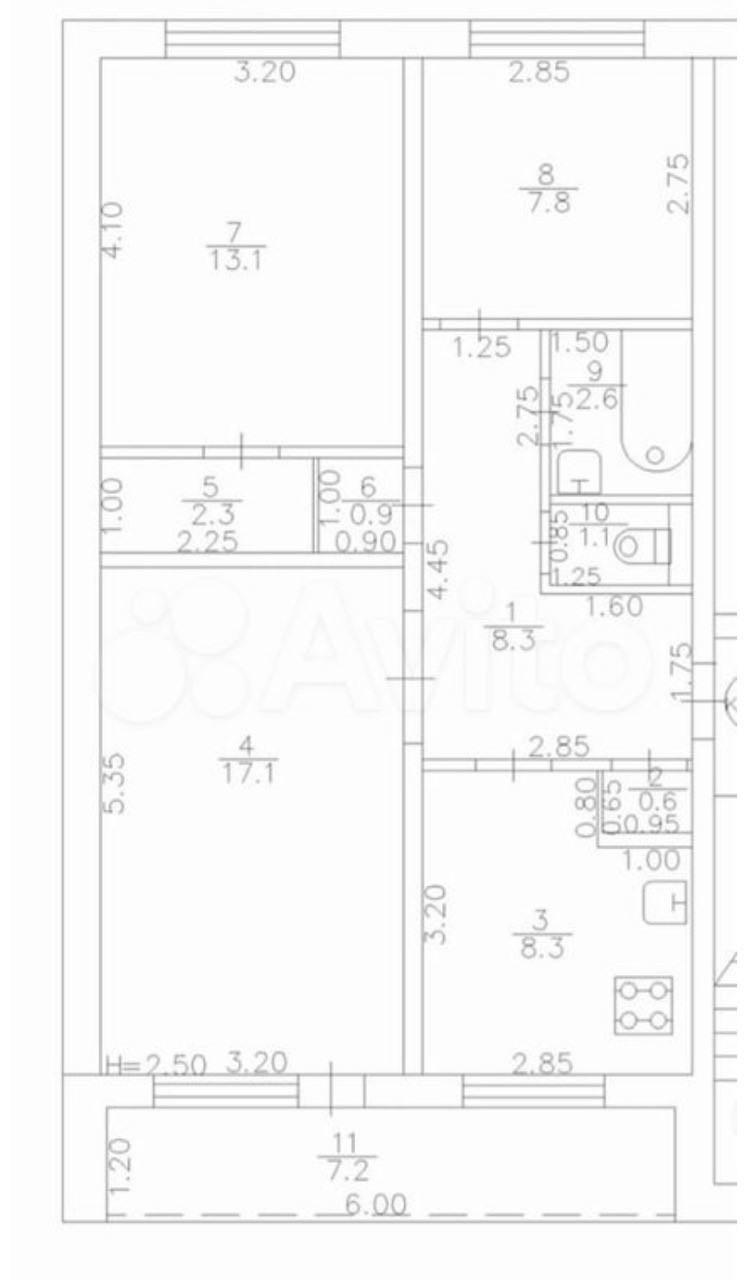 3-комнатная 62.1 м2 в ЖК undefined корпус null этаж 5