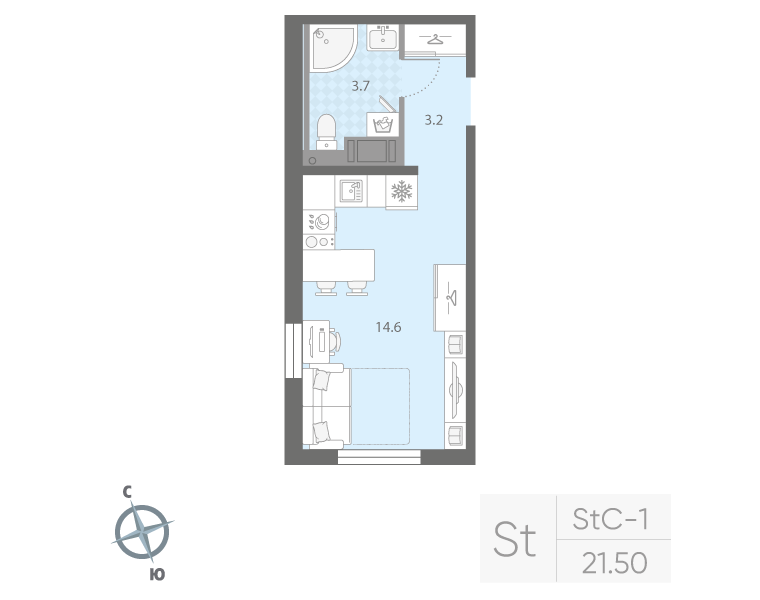 Студия 21 м2 в ЖК Дыбенко Парк корпус null этаж 7