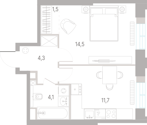 1-комнатная 36 м2 в ЖК КОД Сокольники корпус null этаж 3