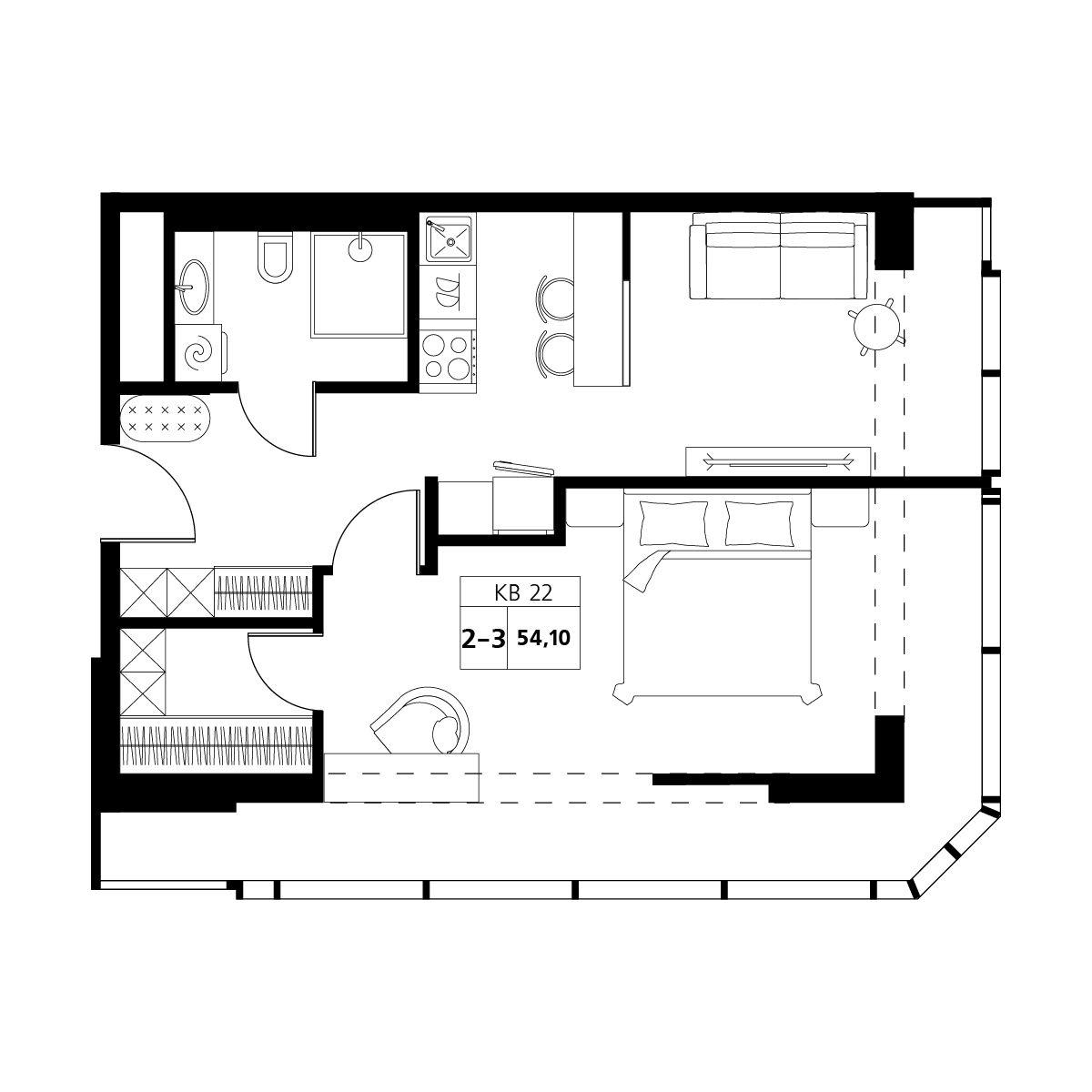 2-комнатная 54 м2 в ЖК Аксис Центр корпус null этаж 13