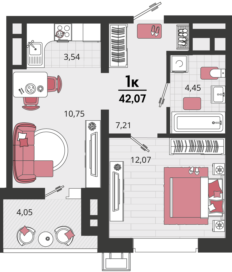 2-комнатная 42 м2 в ЖК Родные просторы корпус null этаж 11
