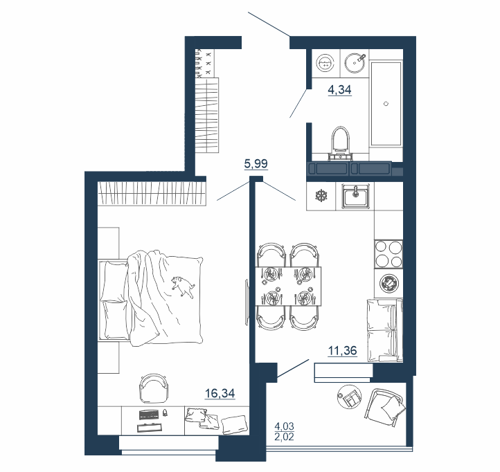 1-комнатная 40 м2 в ЖК Титул корпус null этаж 7