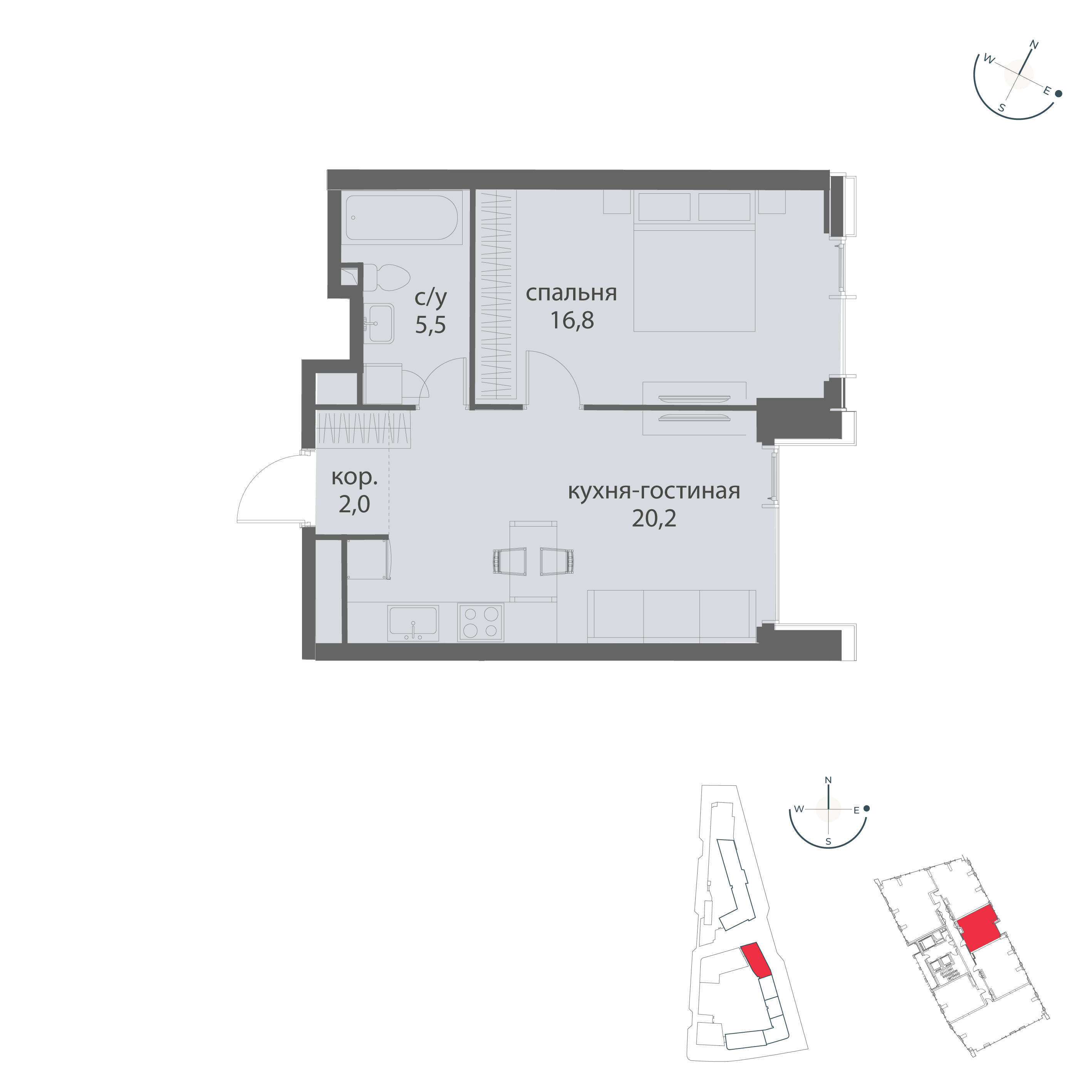 1-комнатная 44 м2 в ЖК Событие корпус null этаж 15