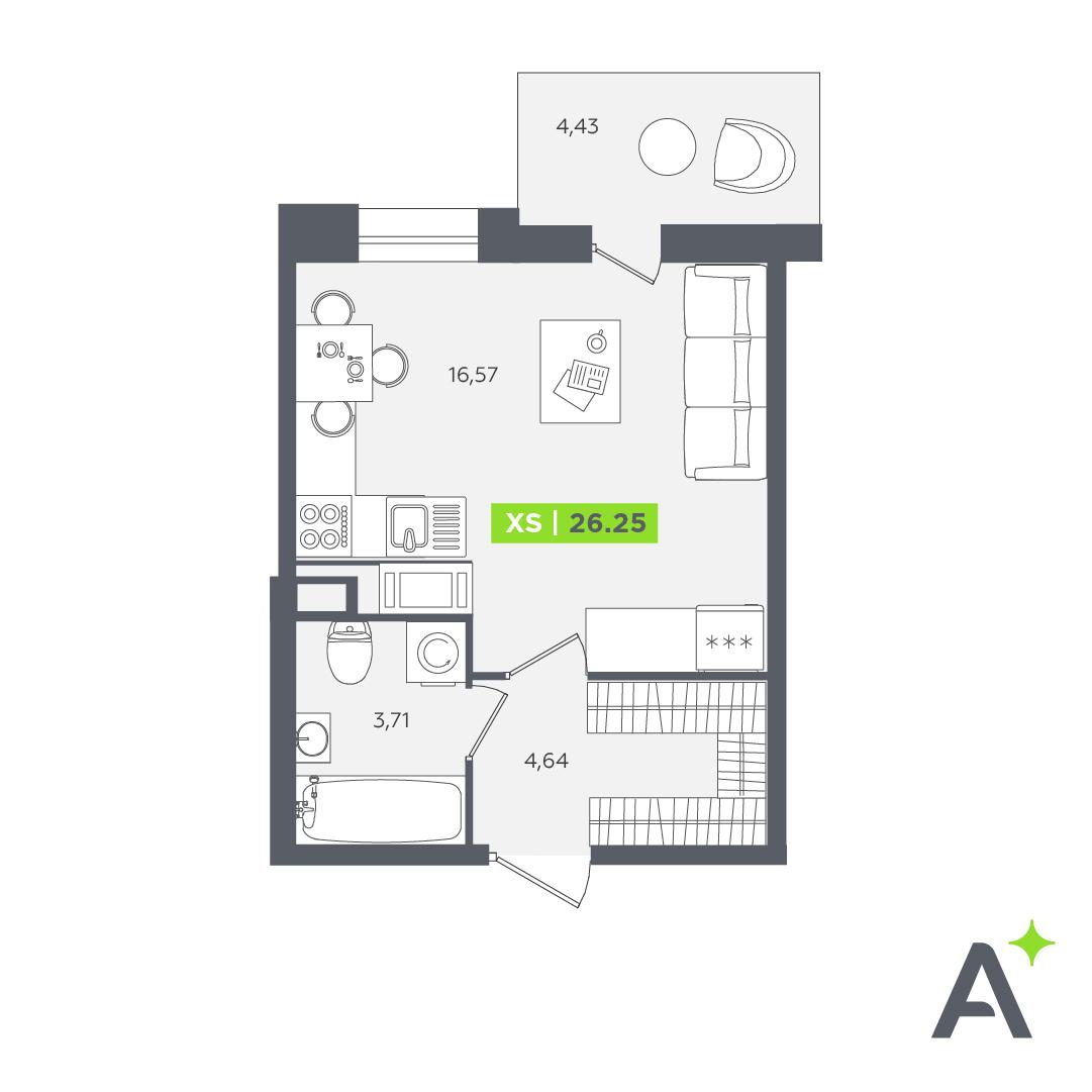 Студия 26 м2 в ЖК Аквилон STORIES корпус null этаж 3