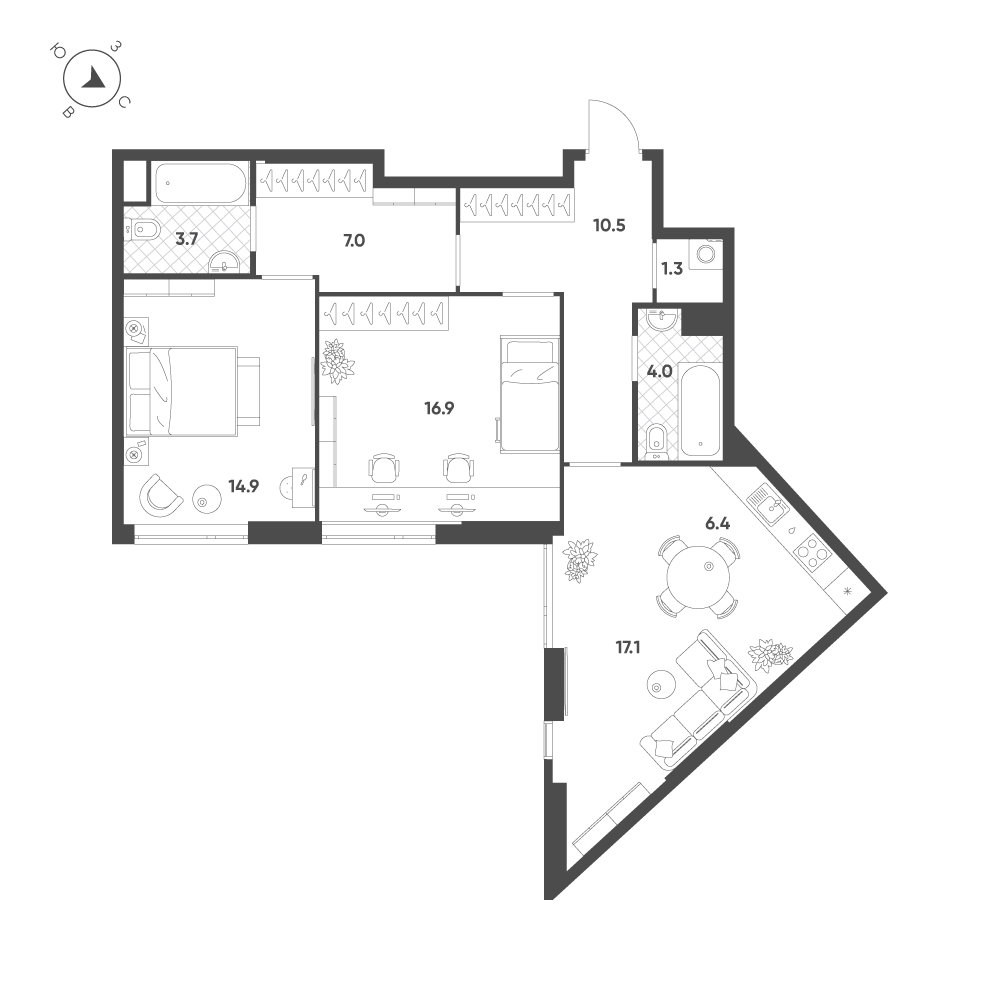 3-комнатная 81 м2 в ЖК Воксхолл корпус null этаж 5