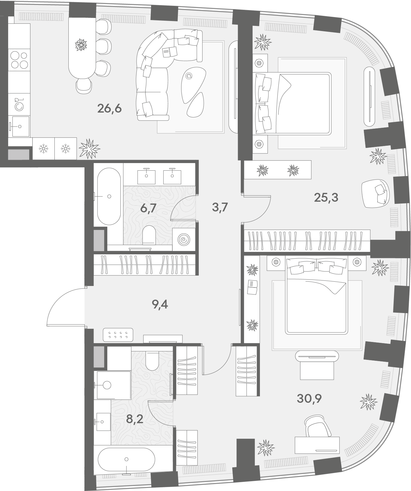 2-комнатная 110 м2 в ЖК Энигмия корпус null этаж 2