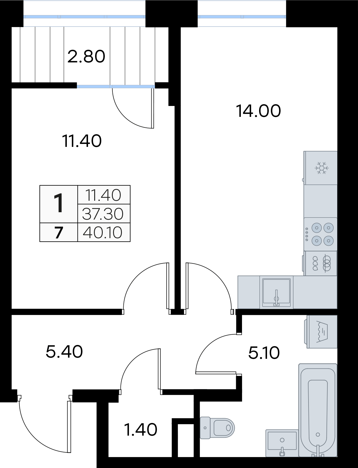 1-комнатная 40 м2 в ЖК GloraX Зеленые высоты корпус null этаж 1