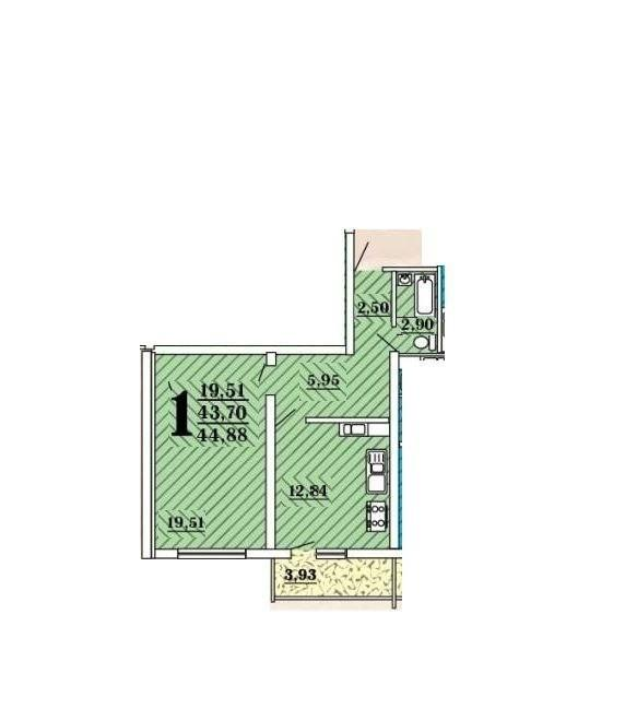 1-комнатная 46 м2 в ЖК undefined корпус null этаж 12