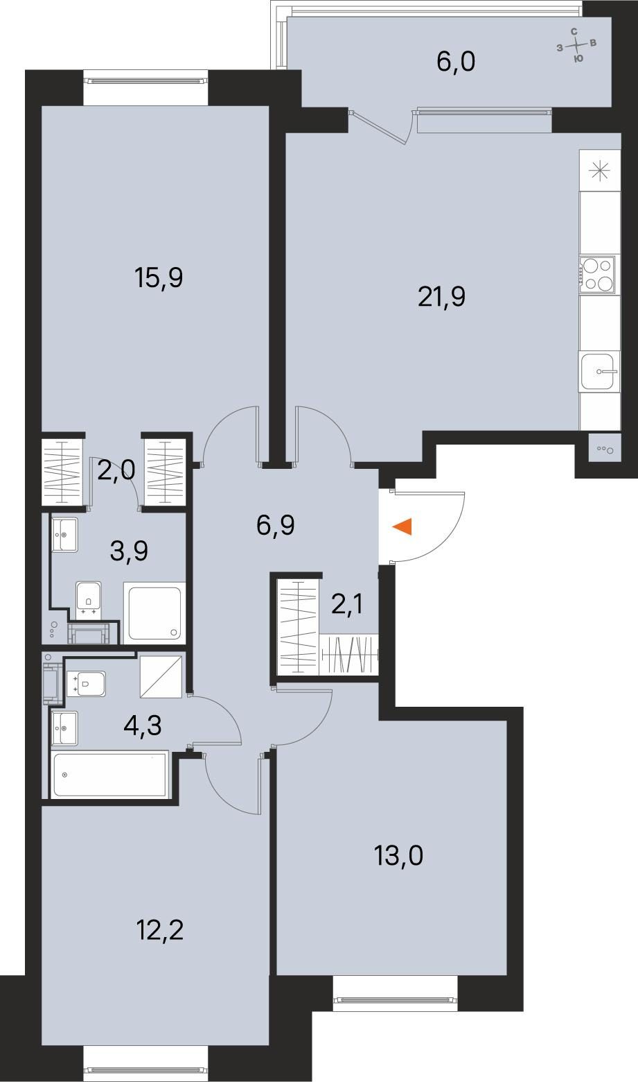 3-комнатная 85 м2 в ЖК М36 корпус null этаж 2