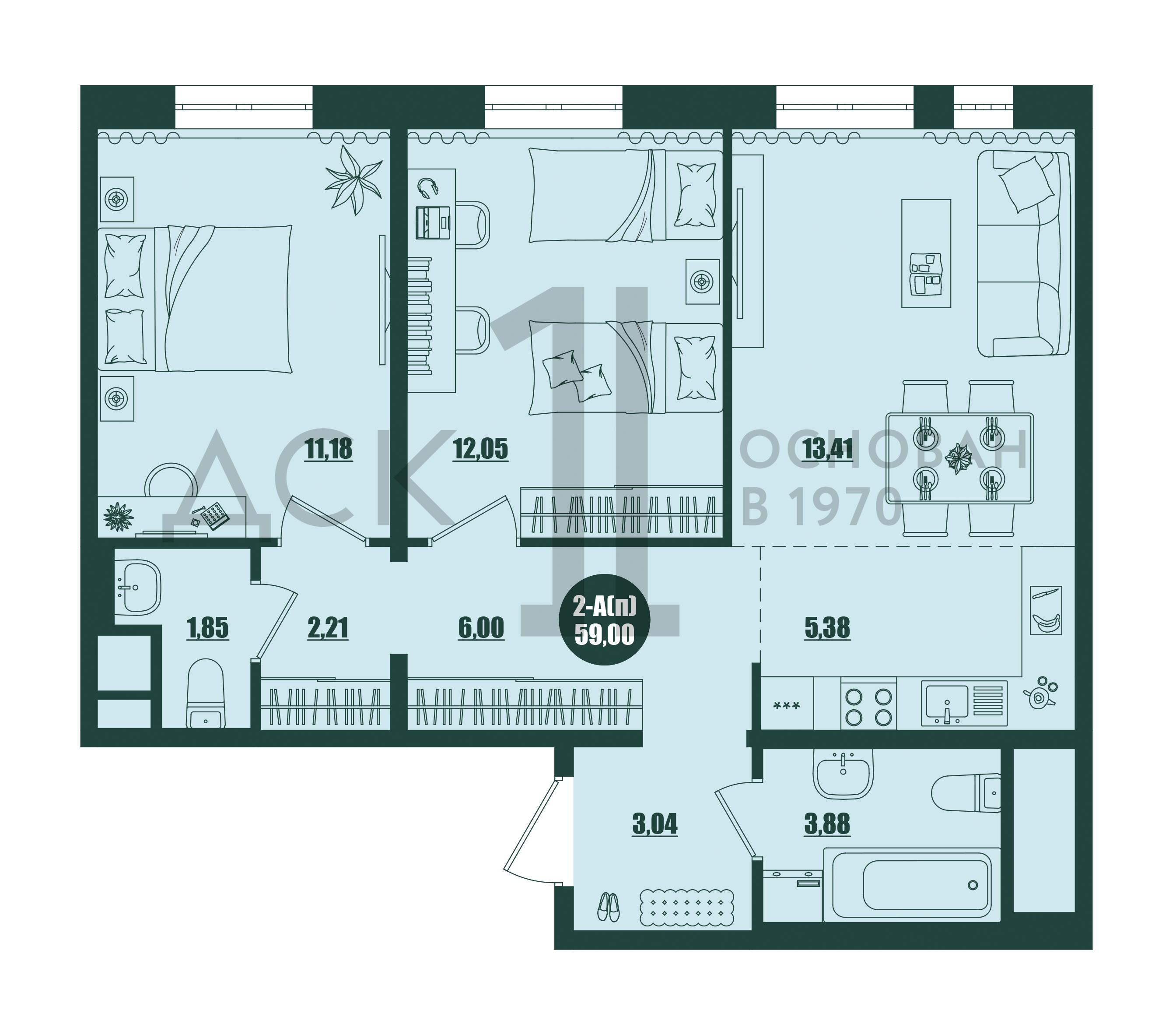 2-комнатная 59 м2 в ЖК Крылов корпус null этаж 10