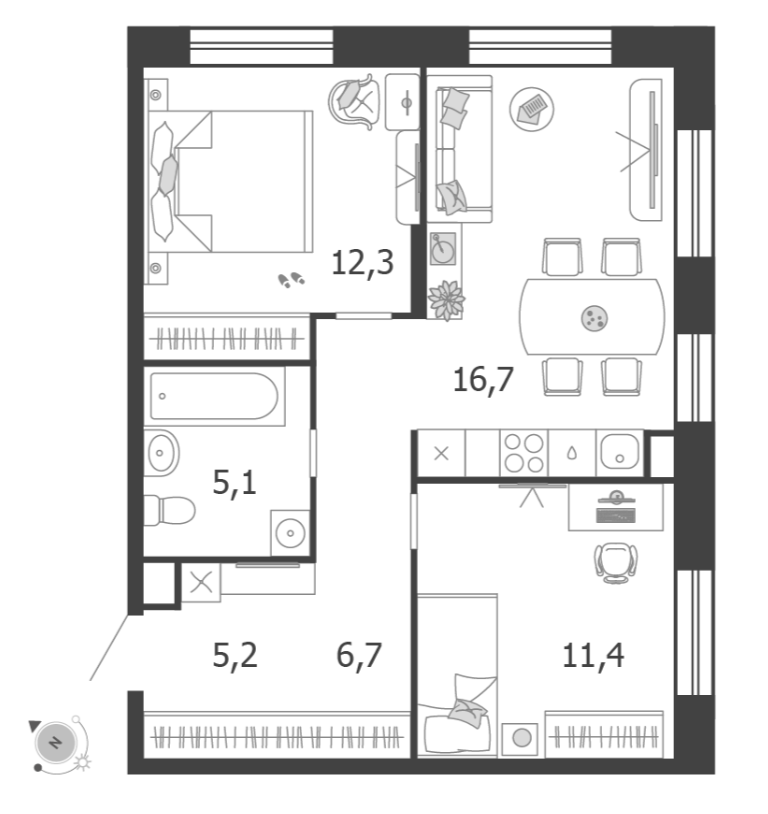 2-комнатная 59.3 м2 в ЖК undefined корпус null этаж 6