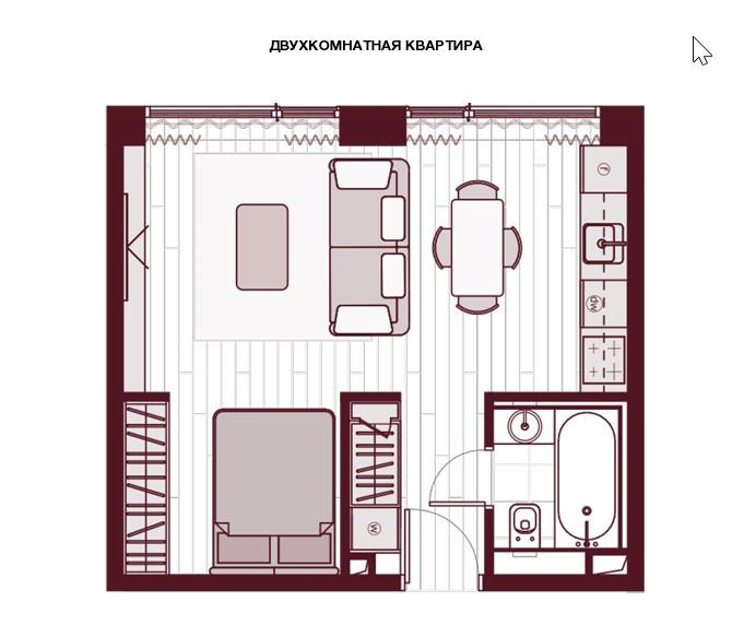 1-комнатная 35.6 м2 в ЖК undefined корпус null этаж 2