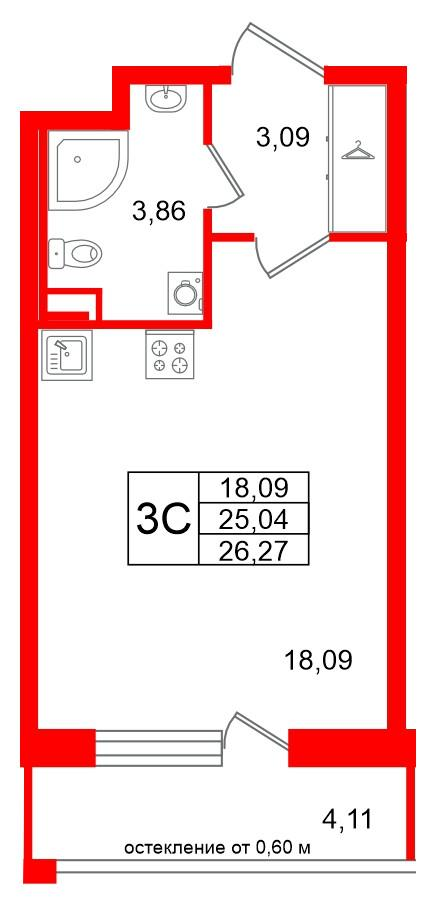 Студия 25 м2 в ЖК Univer City корпус null этаж 1