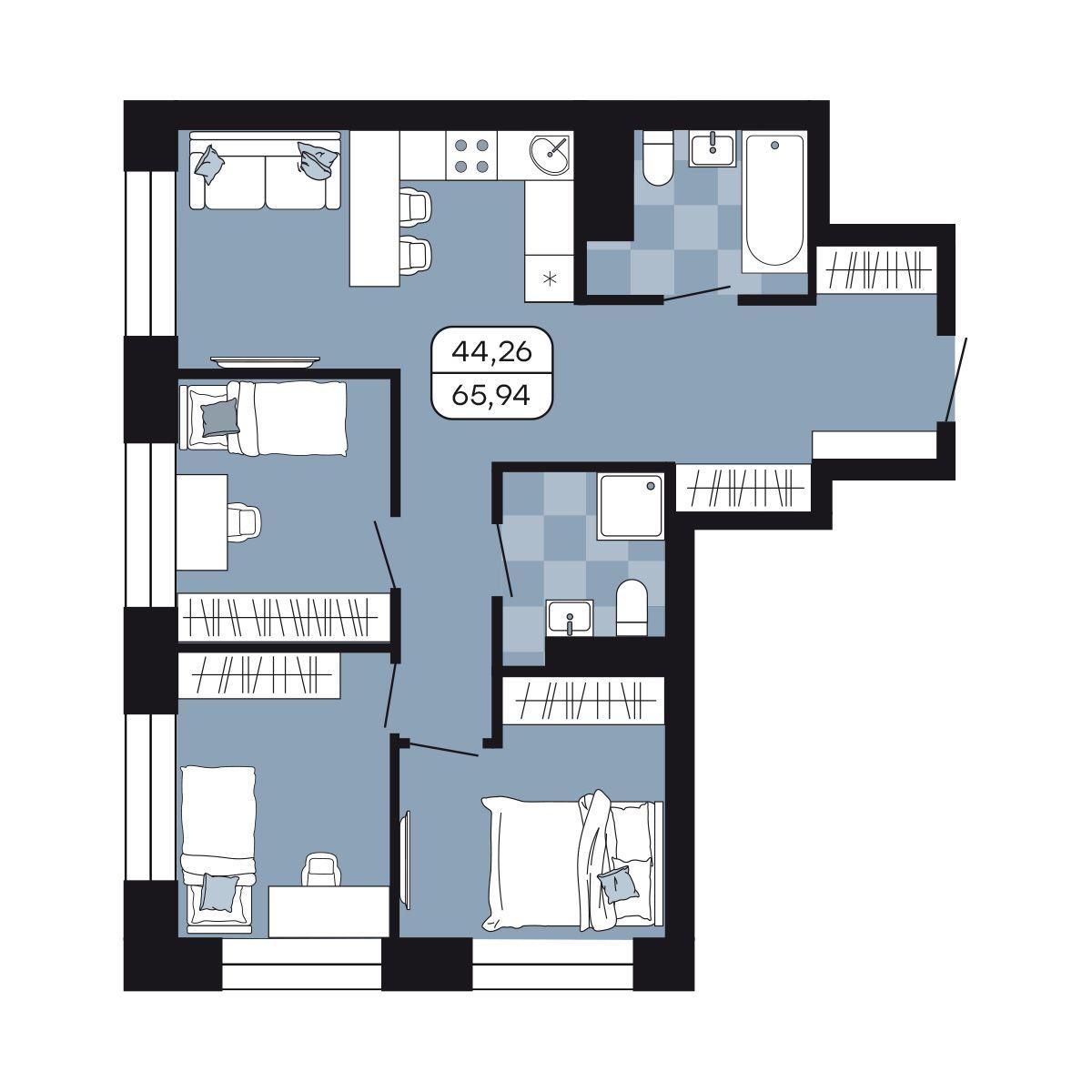 Студия 65 м2 в ЖК Парк Авеню корпус null этаж 8