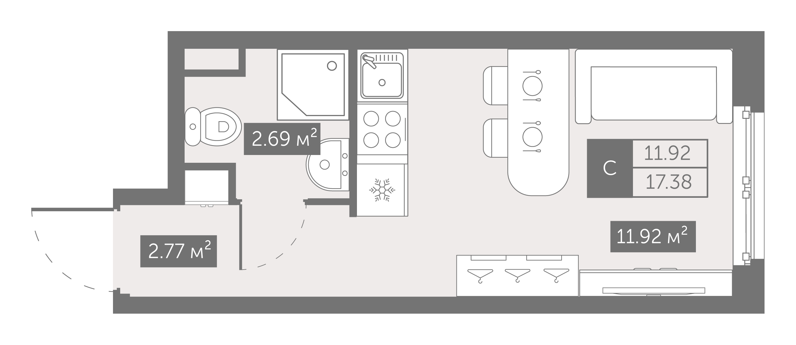 Студия 17 м2 в ЖК Зум на Неве корпус null этаж 4