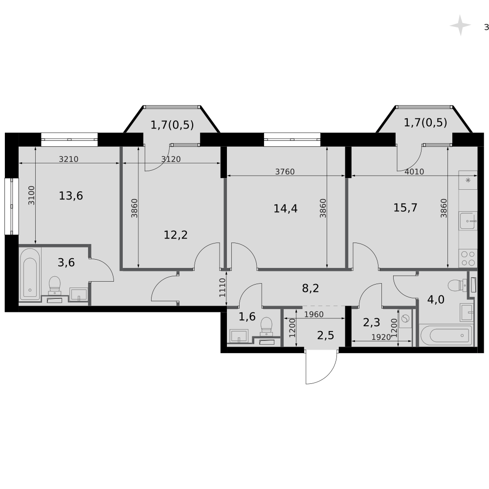 3-комнатная 79 м2 в ЖК Фриссон корпус null этаж 13