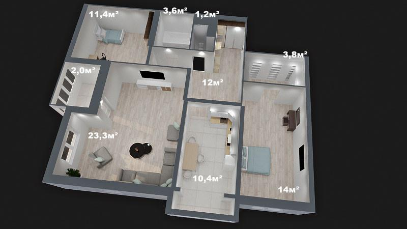3-комнатная 81 м2 в ЖК undefined корпус null этаж 12
