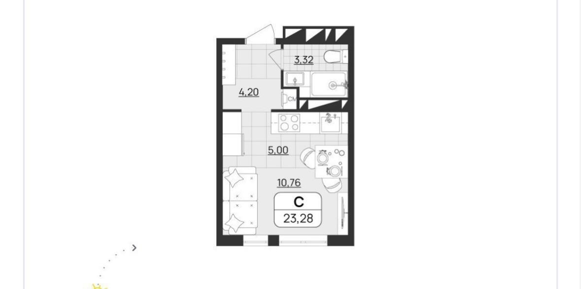 1-комнатная 24 м2 в ЖК undefined корпус null этаж 10
