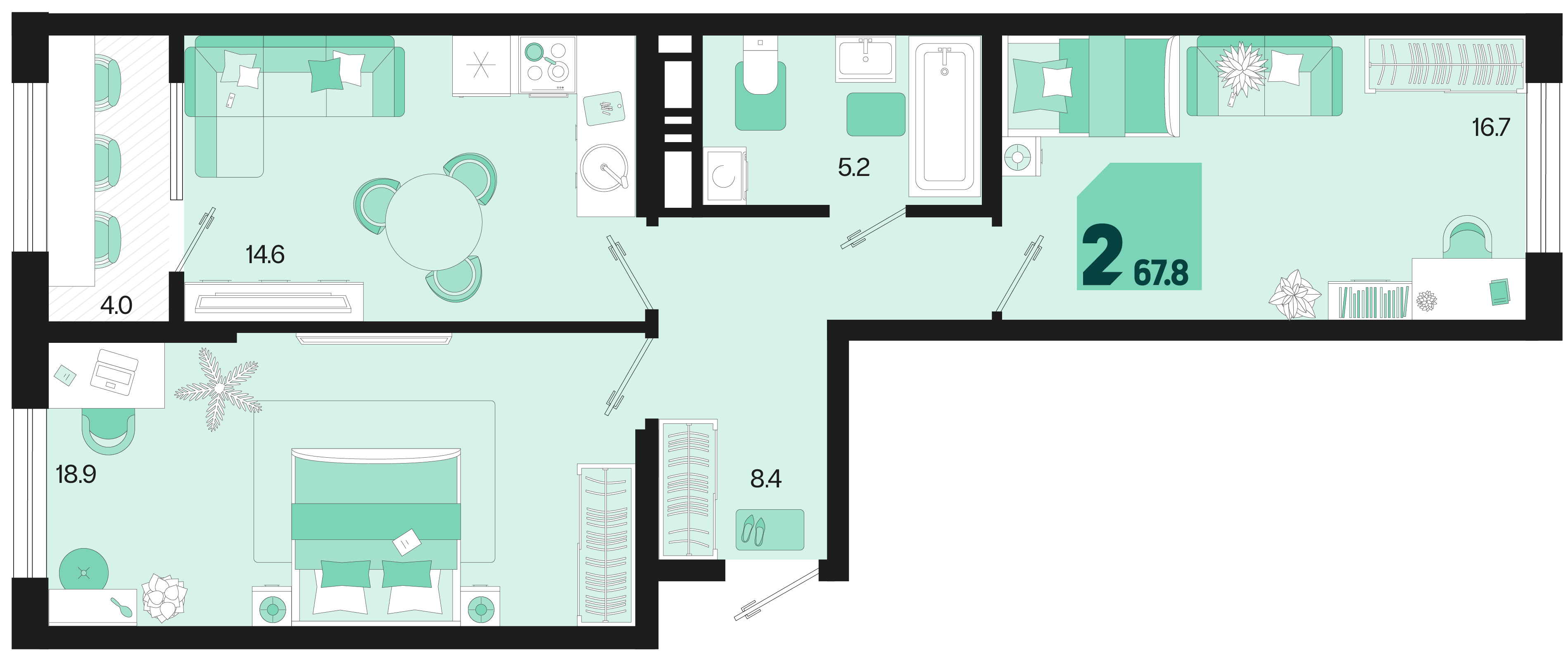 2-комнатная 67 м2 в ЖК Первое место корпус null этаж 11