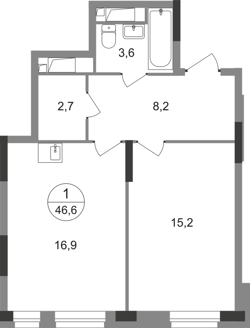 1-комнатная 46 м2 в ЖК Первый Московский корпус null этаж 12