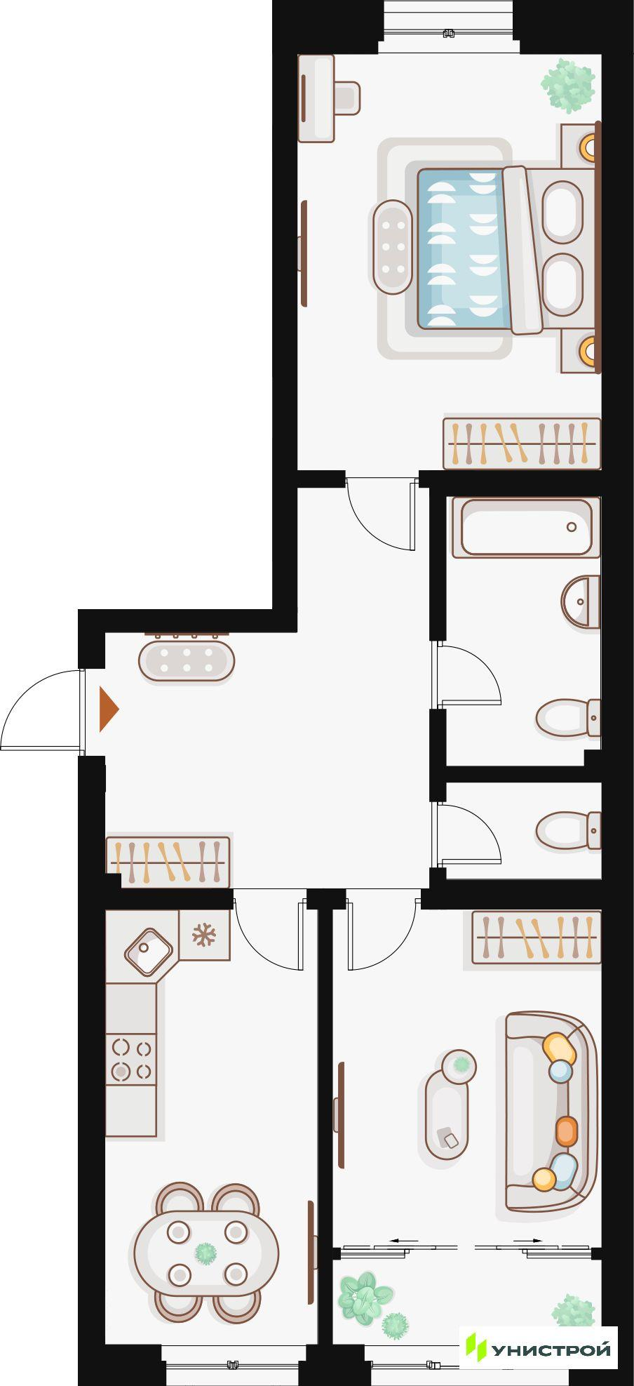 2-комнатная 65 м2 в ЖК Жилой кластер Q на Кулагина корпус null этаж 7
