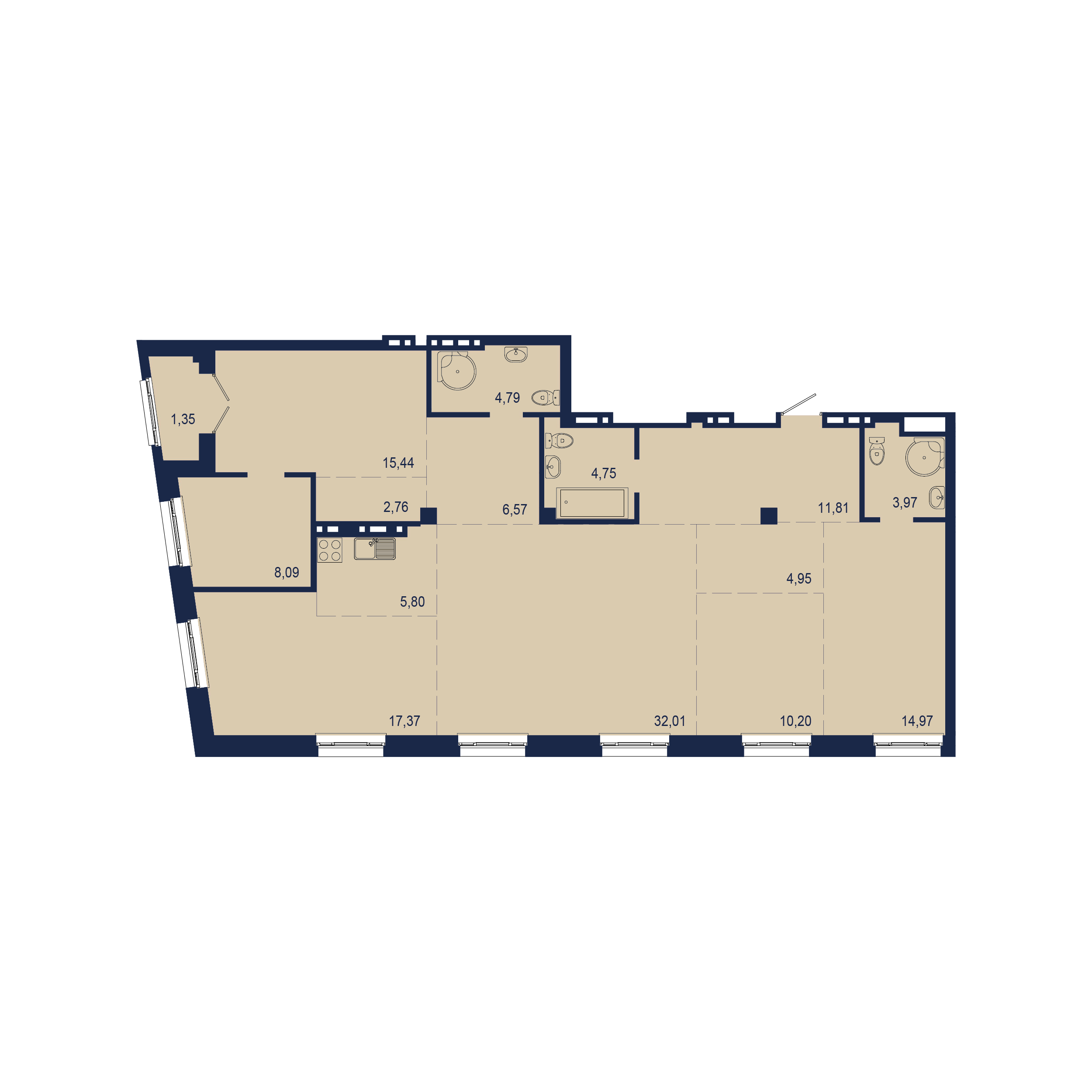 6-комнатная 144 м2 в ЖК Клубный дом «NEW BRIDGE» корпус null этаж 7