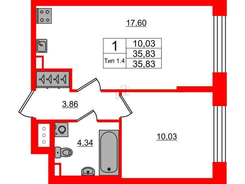 1-комнатная 35 м2 в ЖК Setl Ривьера корпус null этаж 2