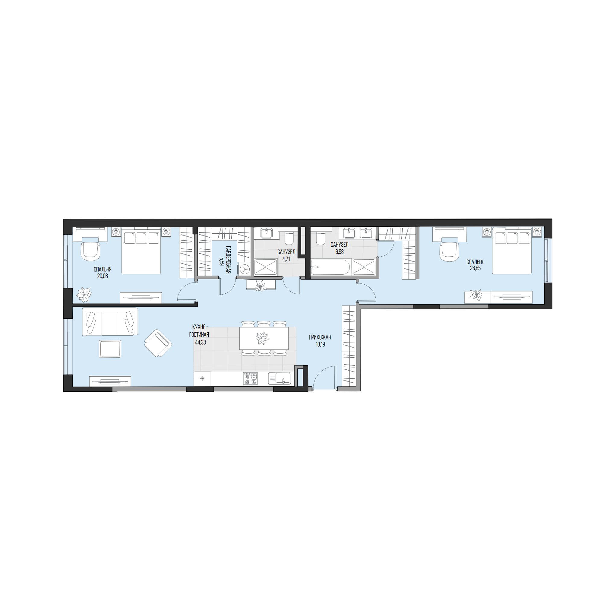 1-комнатная 57 м2 в ЖК Садовническая 69 корпус null этаж 3