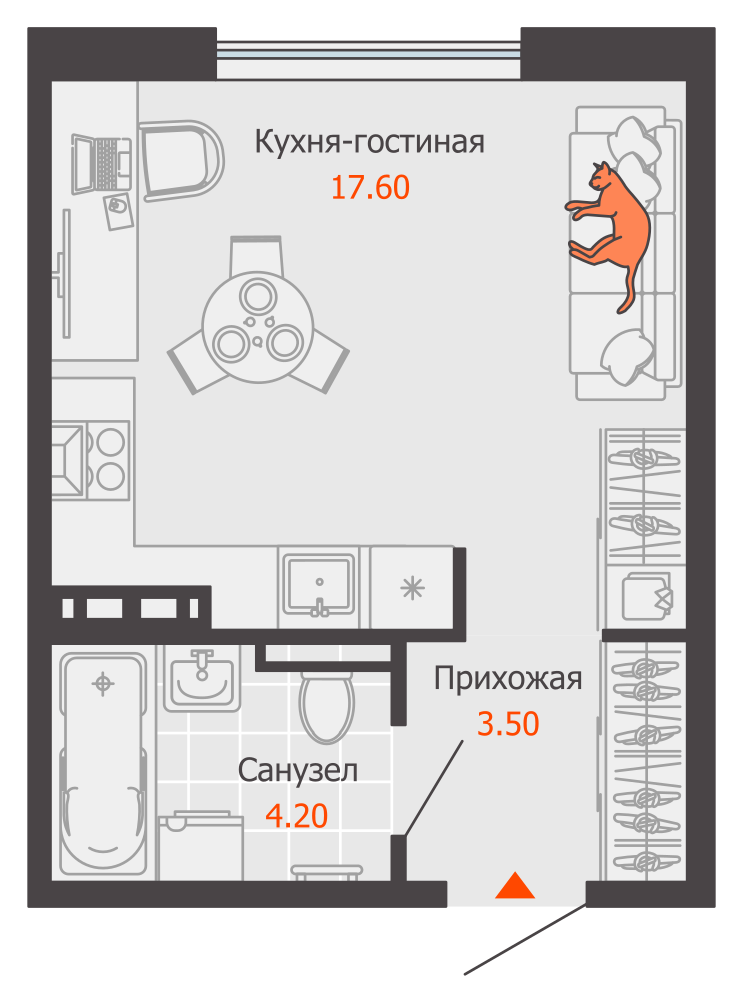 1-комнатная 25 м2 в ЖК ЖК Город Новаторов корпус null этаж 4