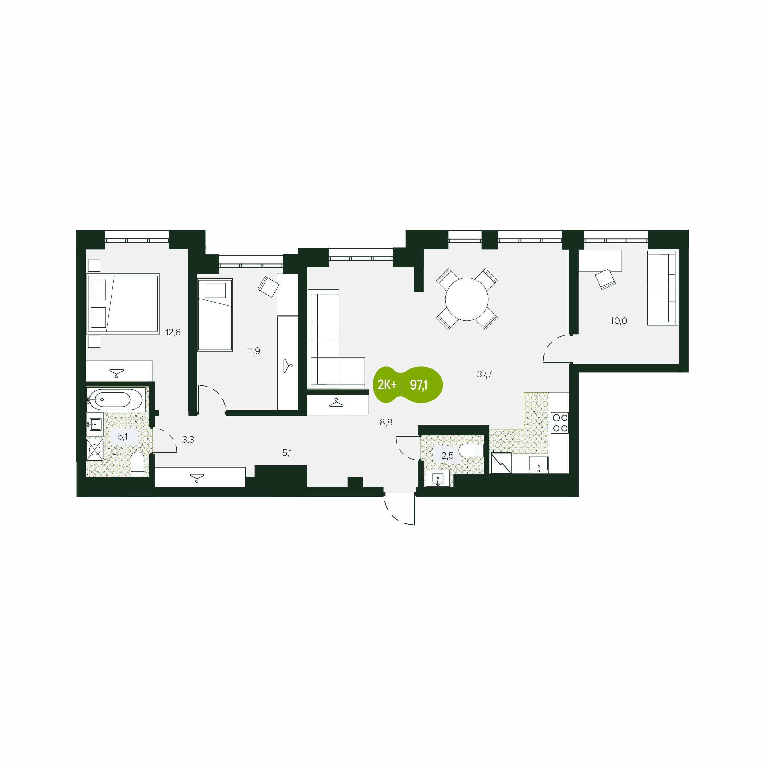 4-комнатная 97 м2 в ЖК Солнечный Город корпус null этаж 1