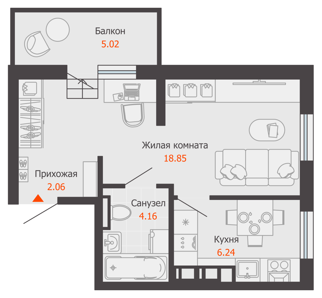 1-комнатная 33 м2 в ЖК Камаполис корпус null этаж 12
