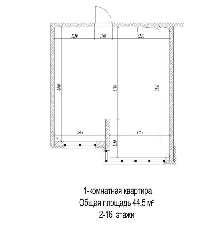 2-комнатная 44.5 м2 в ЖК undefined корпус null этаж 2