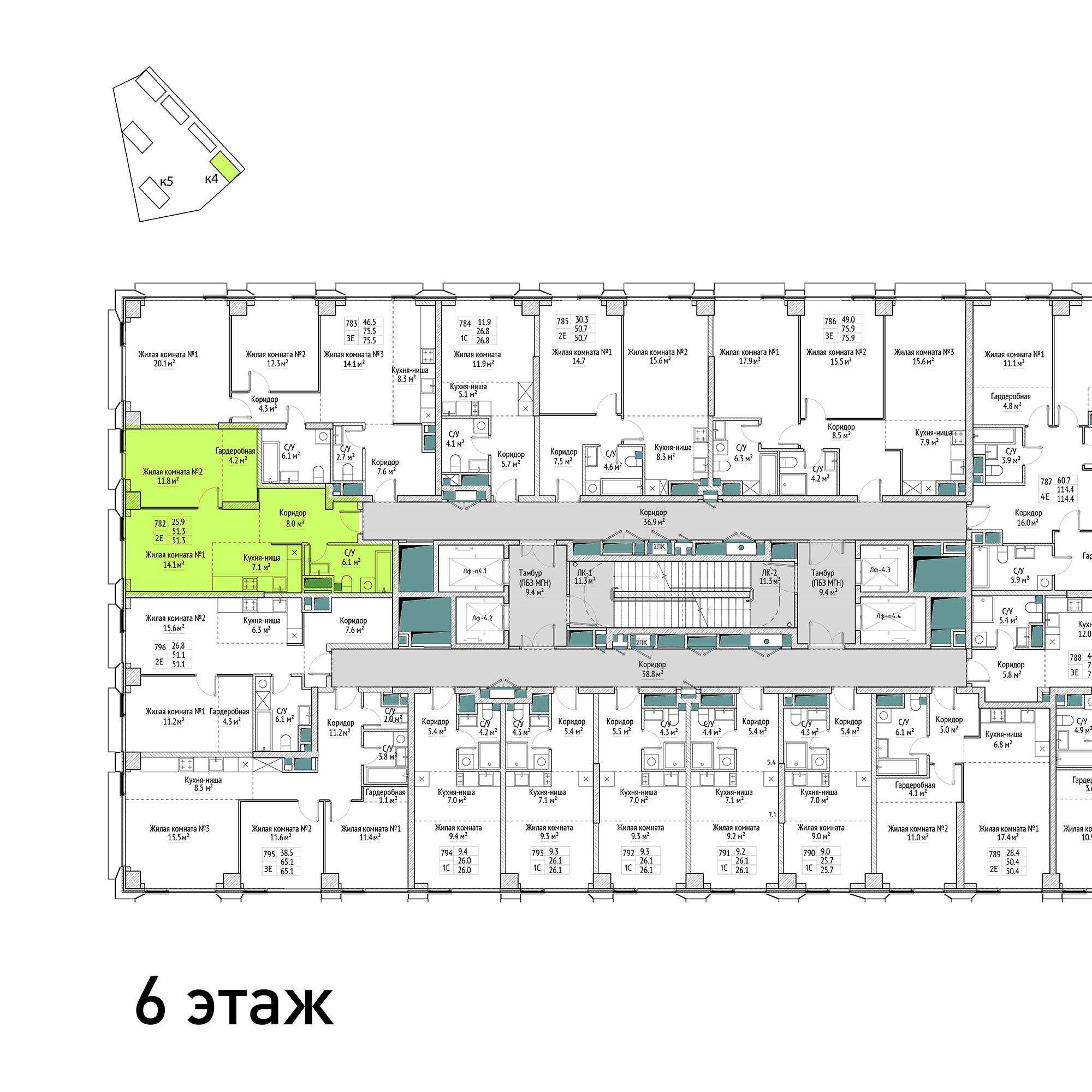 2-комнатная 51 м2 в ЖК ВЭРИ корпус null этаж 6