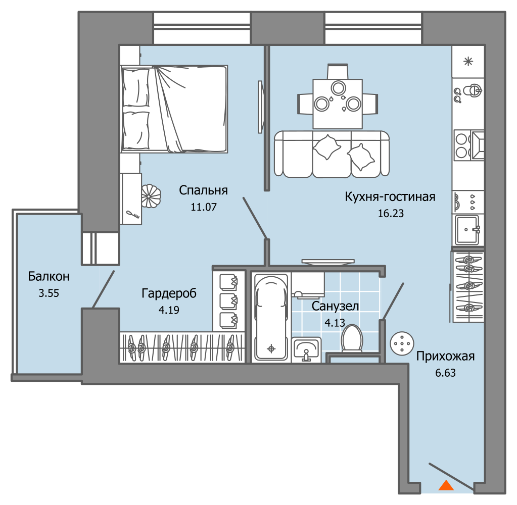 2-комнатная 43 м2 в ЖК Камаполис корпус null этаж 9