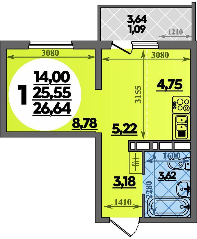 Студия 26 м2 в ЖК Платовский корпус null этаж 4