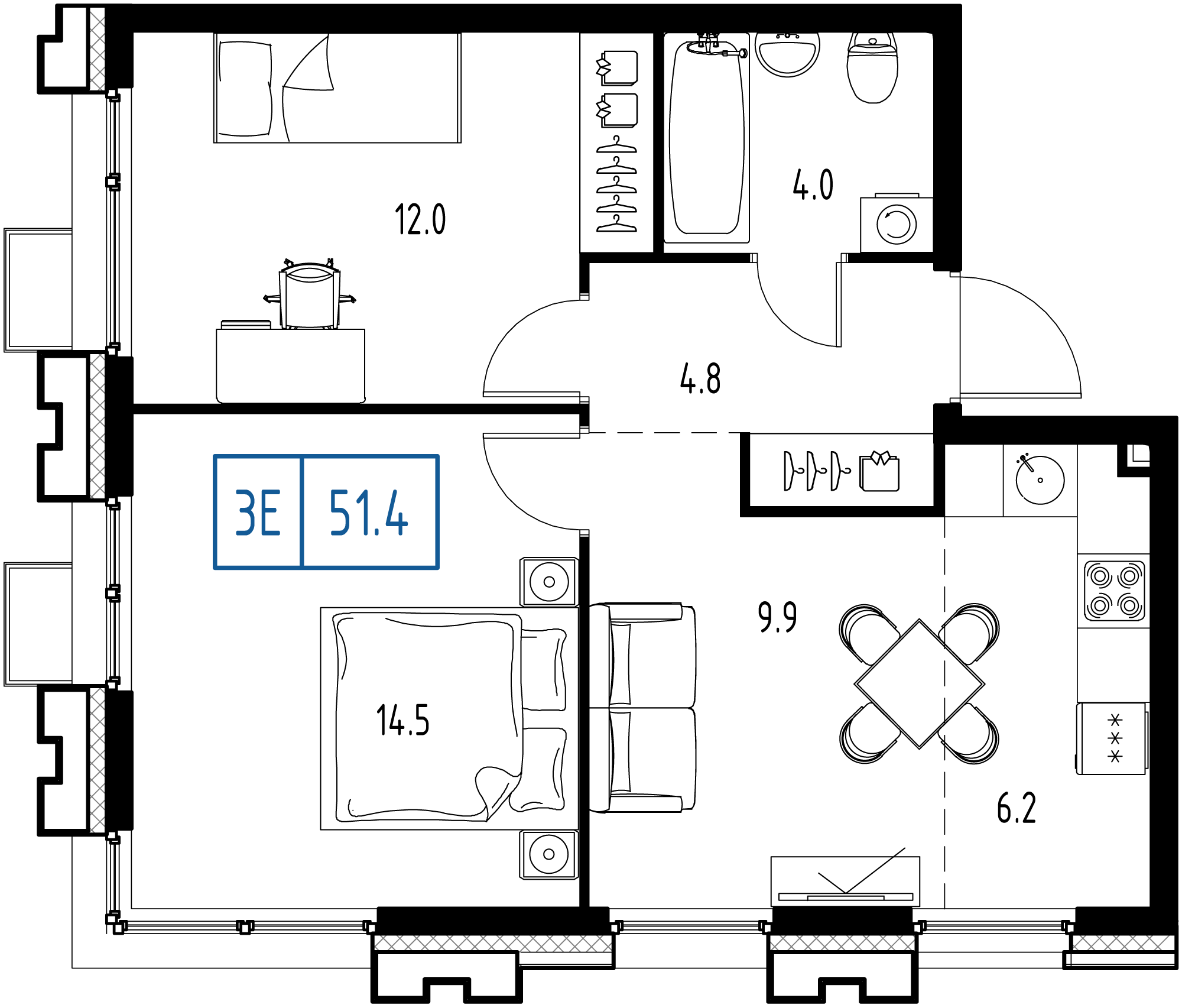 2-комнатная 51 м2 в ЖК Skolkovo One корпус null этаж 2