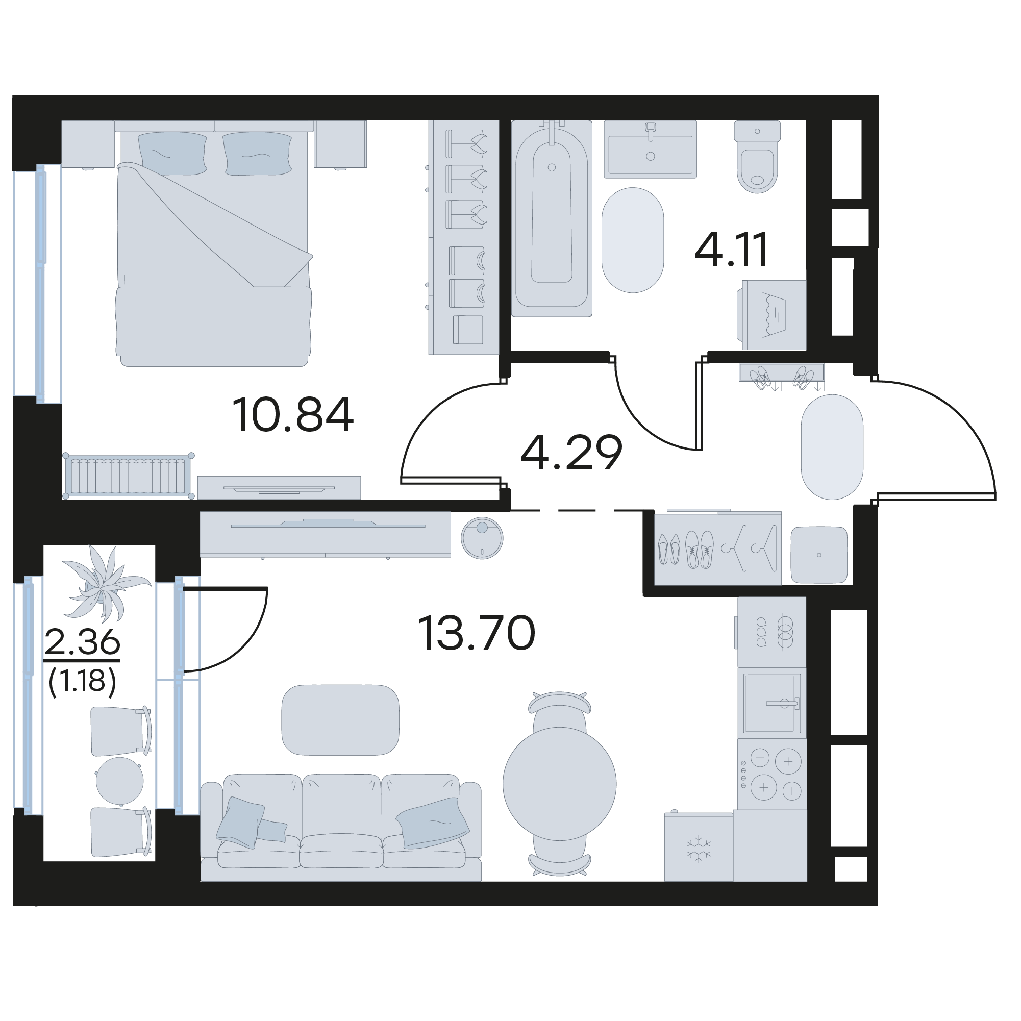 1-комнатная 34 м2 в ЖК GloraX Октябрьский корпус null этаж 4
