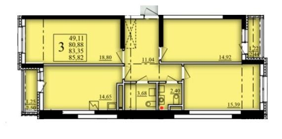 3-комнатная 83 м2 в ЖК Паруса корпус null этаж 12
