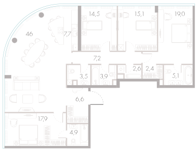 5-комнатная 156 м2 в ЖК River Park Towers Кутузовский корпус null этаж 45