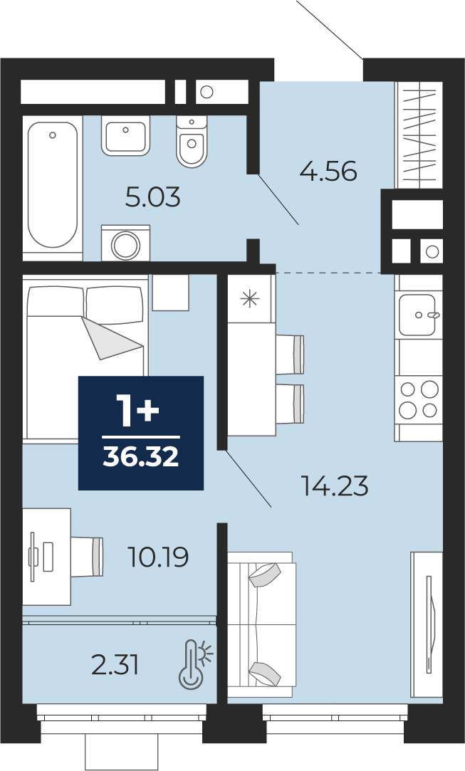 1-комнатная 34 м2 в ЖК Соната-Парк корпус null этаж 12