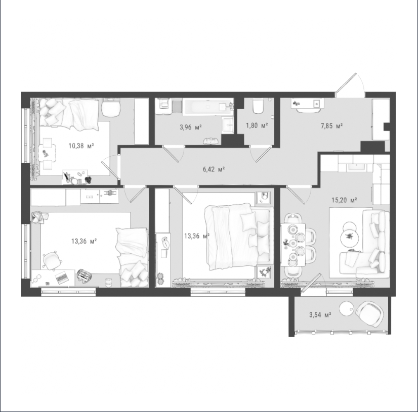 4-комнатная 75.9 м2 в ЖК undefined корпус null этаж 14