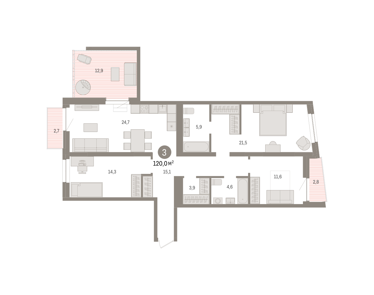 3-комнатная 120 м2 в ЖК Речной порт корпус null этаж 10