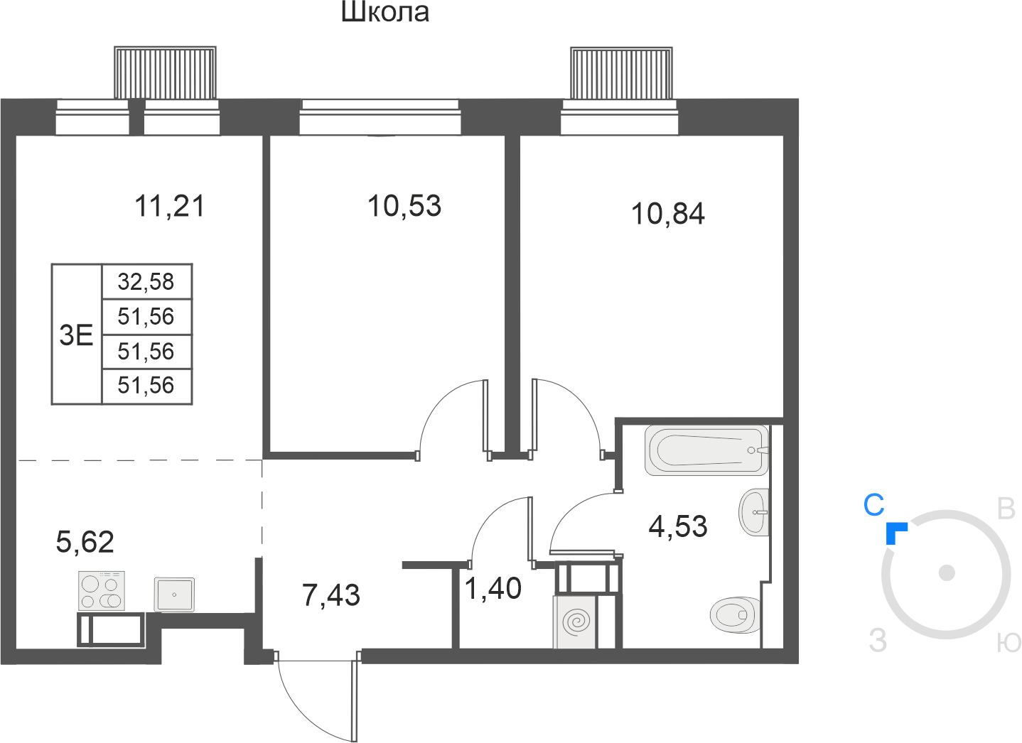 3-комнатная 51 м2 в ЖК Большое Путилково (УРАЛСИБ) корпус null этаж 8