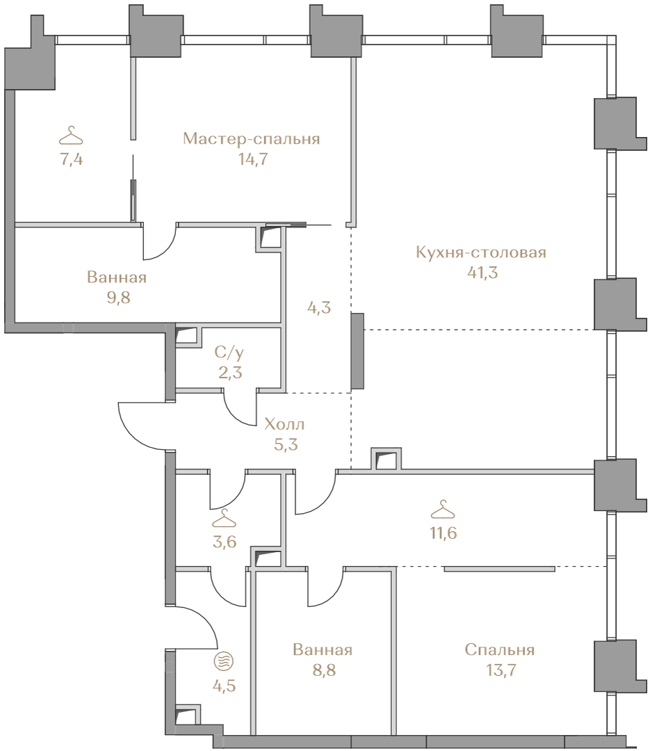 2-комнатная 127 м2 в ЖК Коллекция Лужники корпус null этаж 3