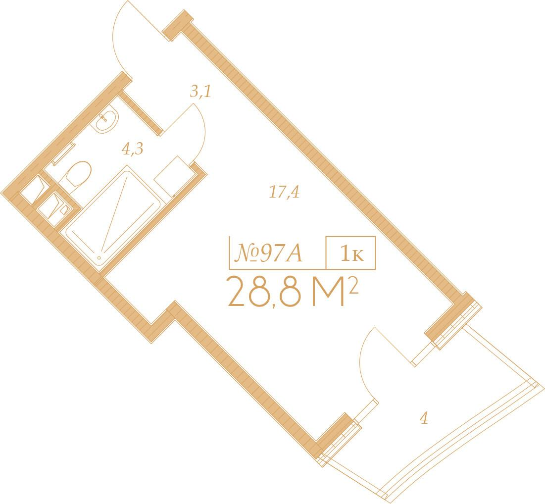 1-комнатная 28 м2 в ЖК Морелло корпус null этаж 8
